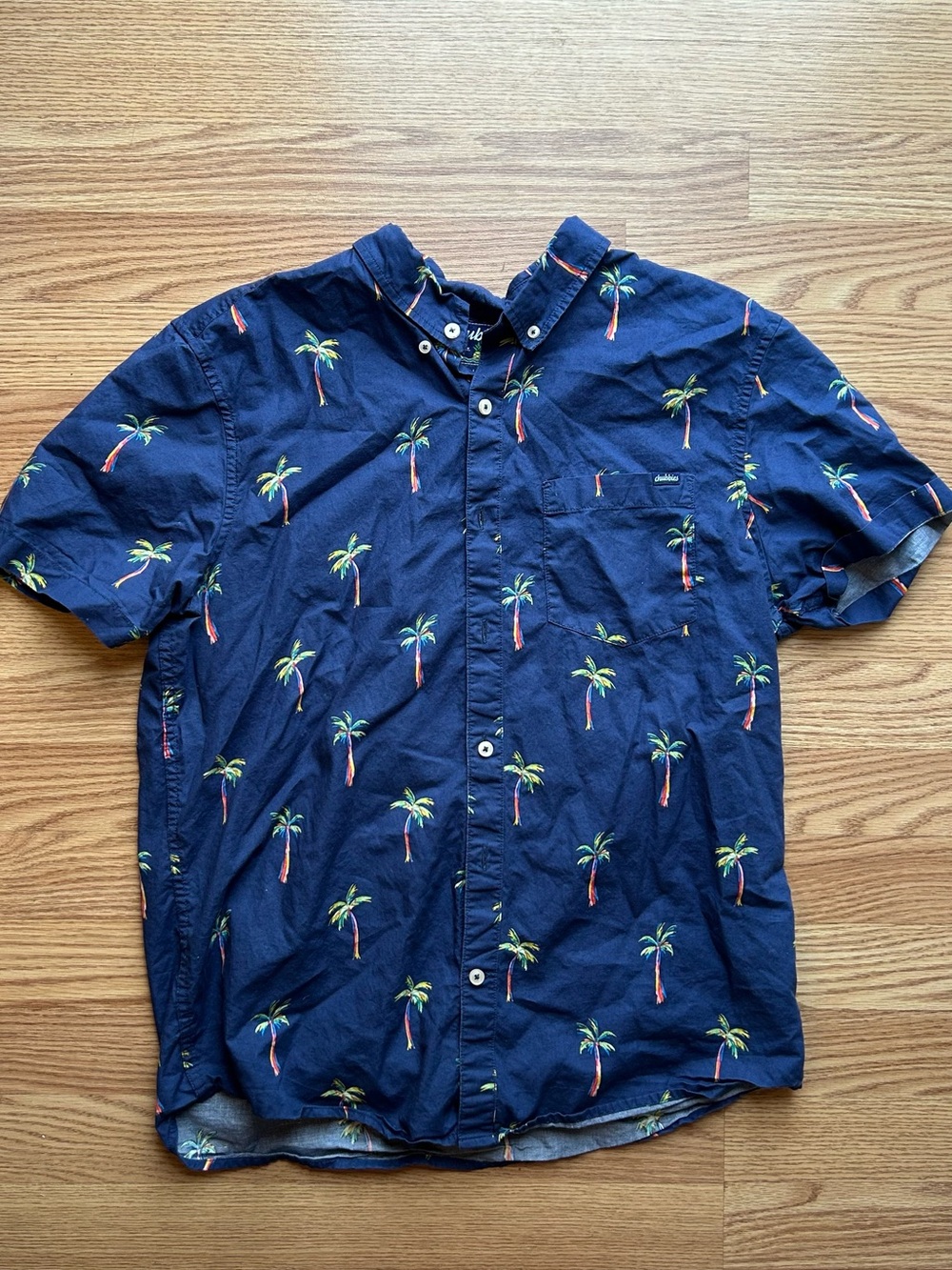 NWT Chubbies The Palmera Button Down Poplin Mens Size Large Navy Shirt